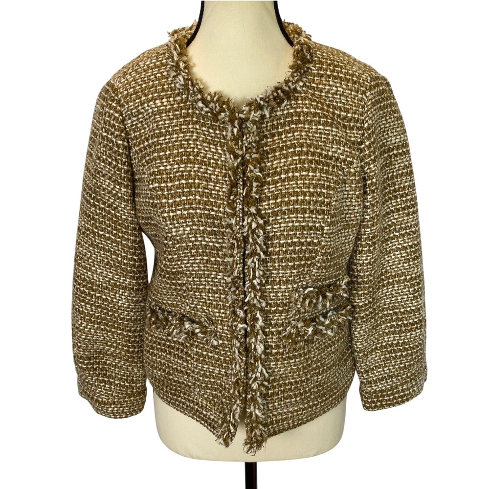 Cabi Phoebe Tweed Blazer Jacket Women Small Metallic Fringe Boucle Knit #343